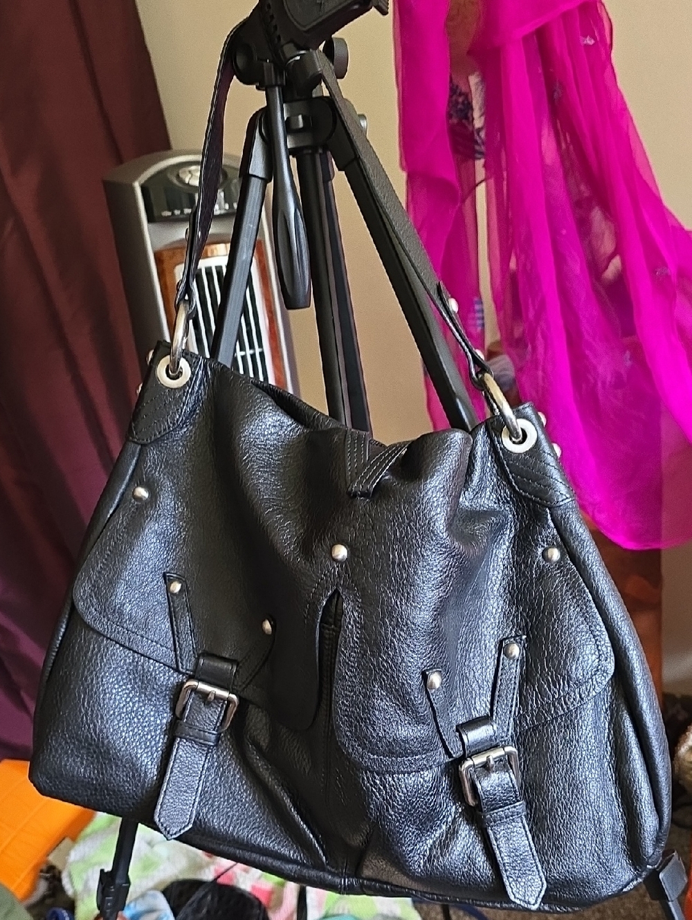 Black Leather Shoulder Bag - Classic Everyday Tote